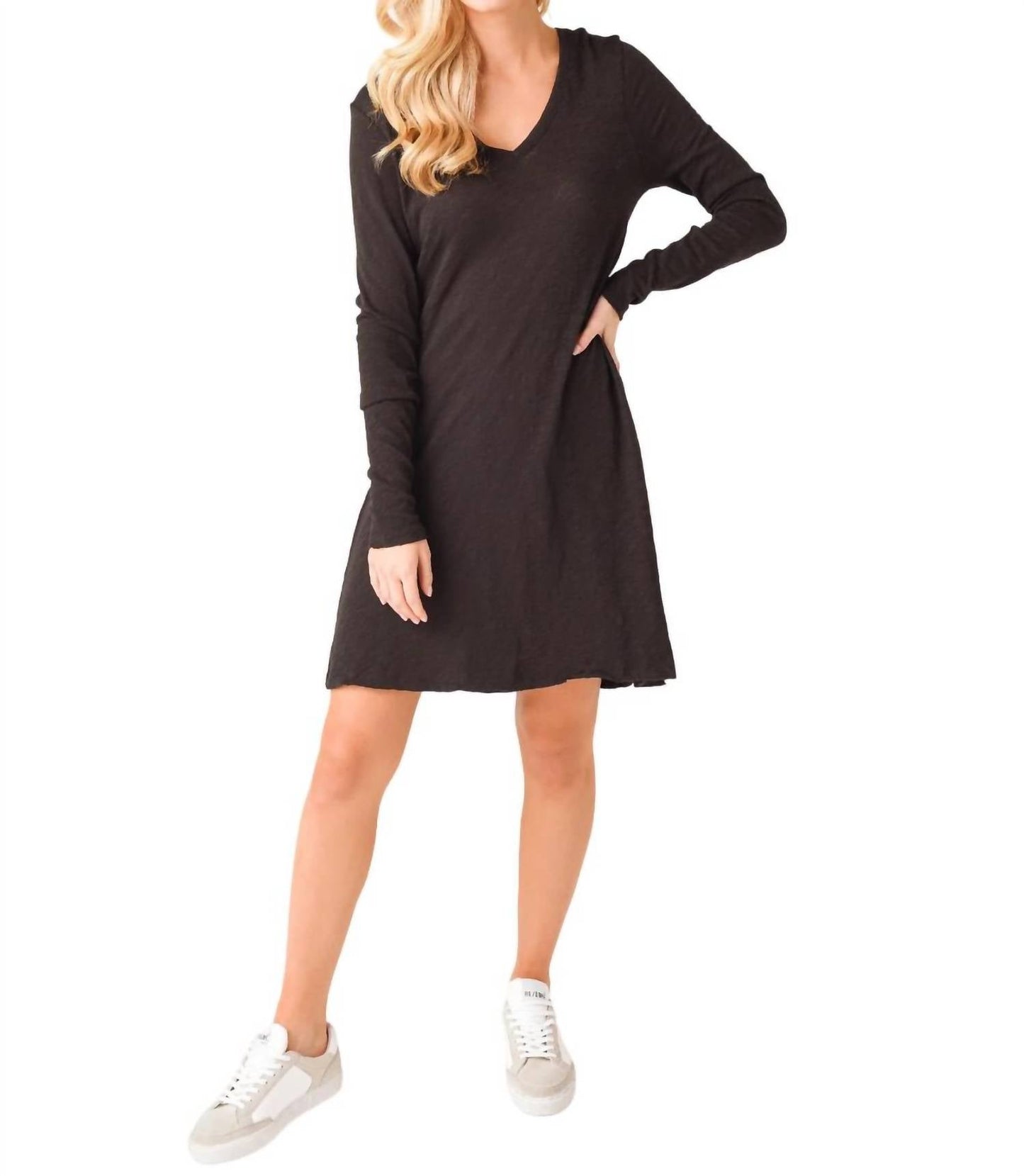 Atm - LONG SLEEVE V SLUB DRESS