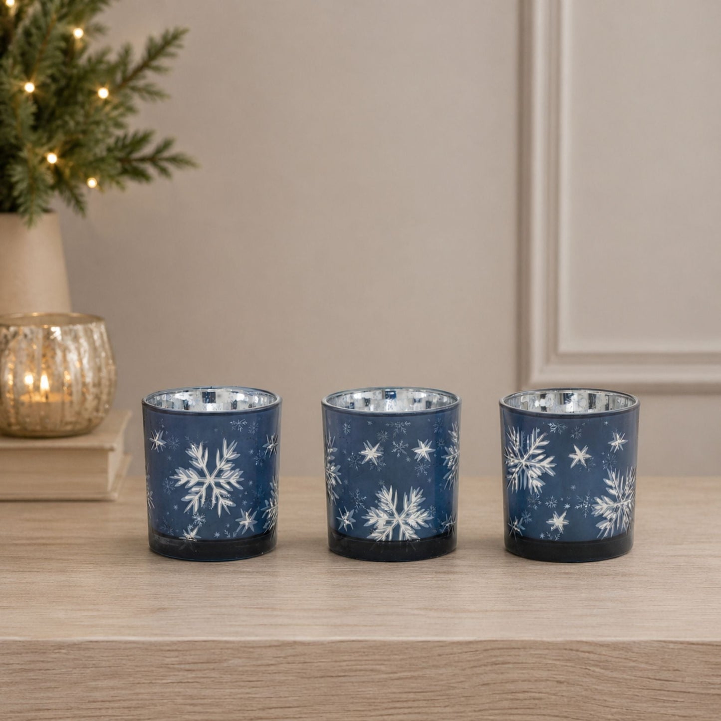 Frosted Votive Candle Holder with Snowflake Design (Set of 3)