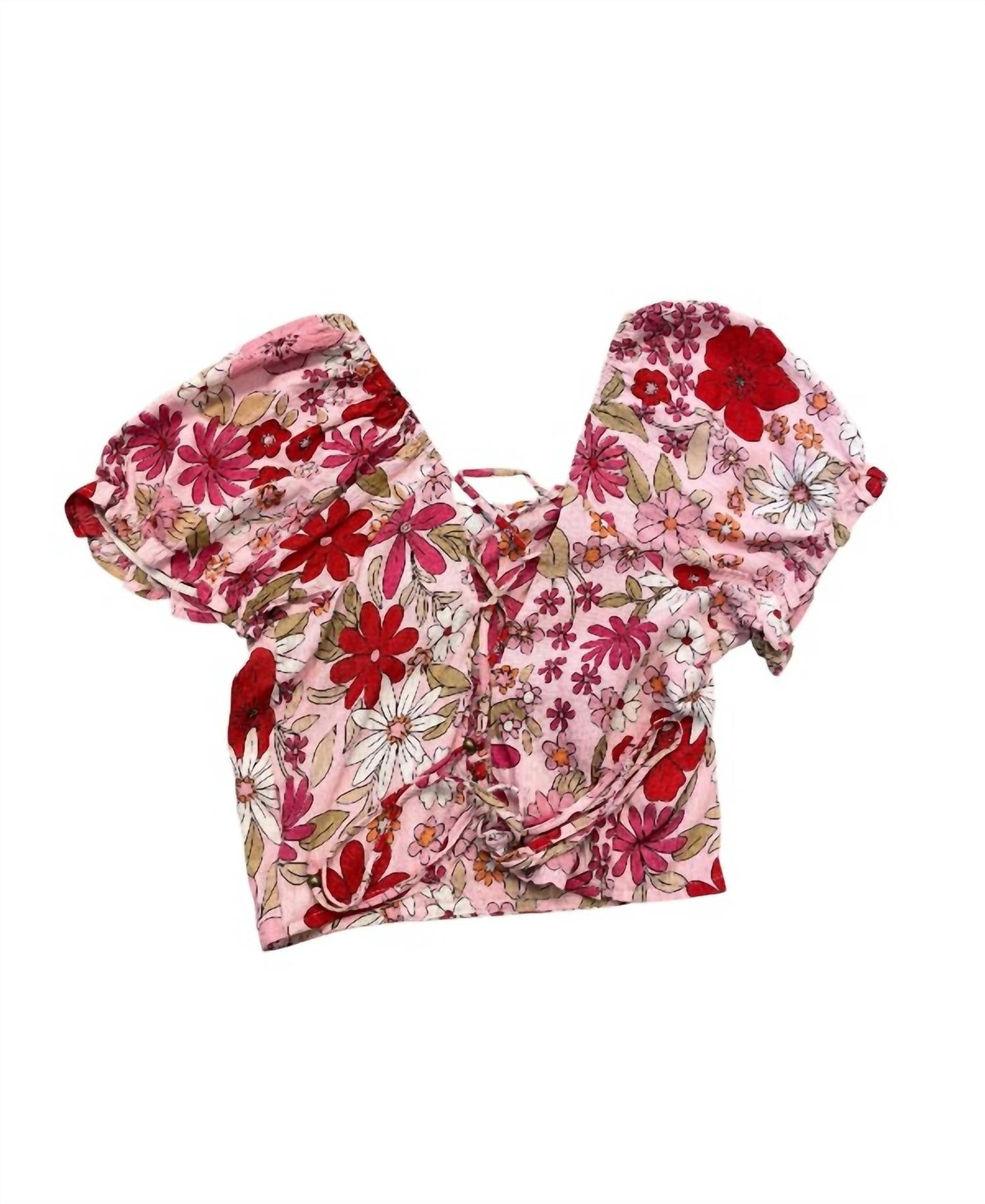 Angie - Women's Floral Lace Up Back Top