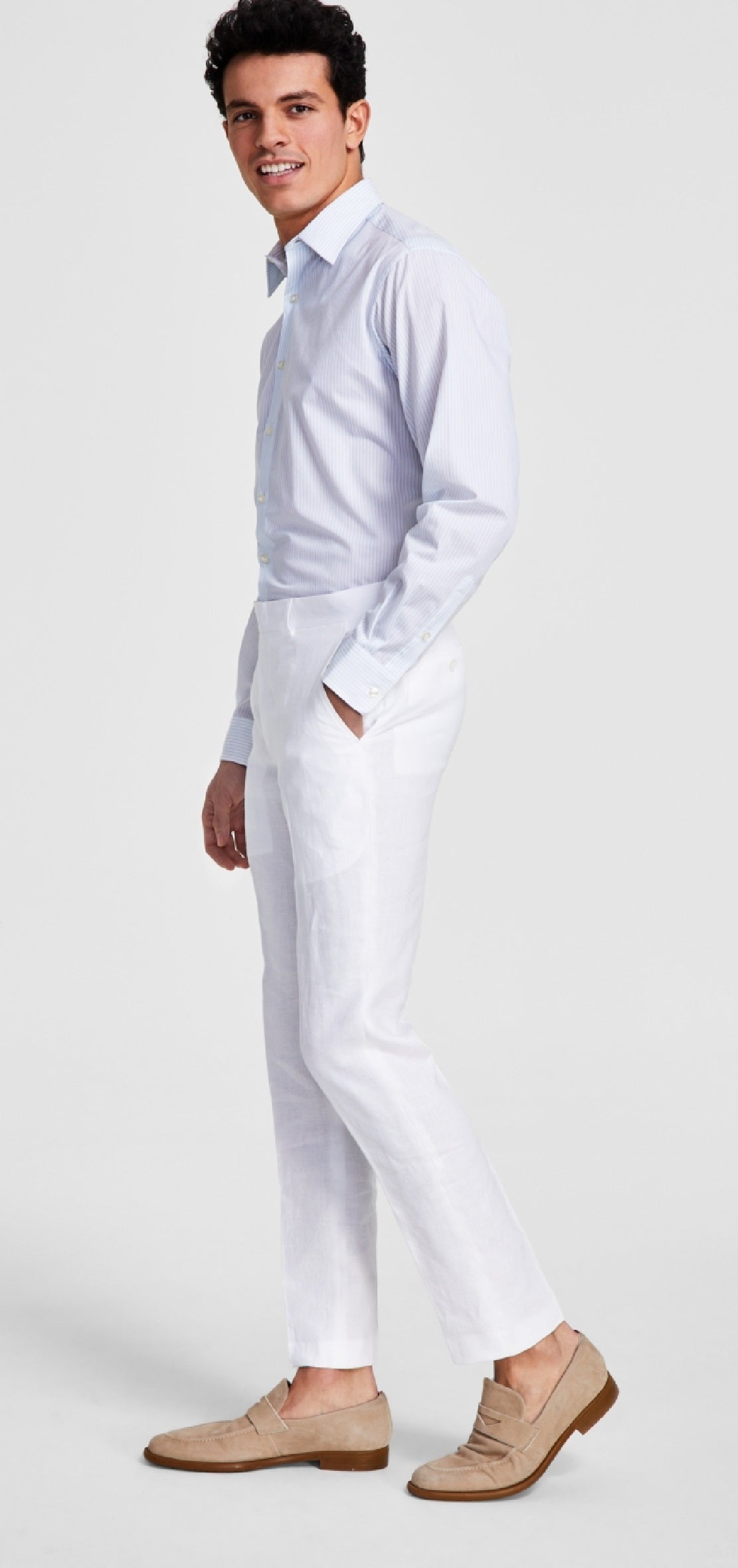 Calça de terno masculina Bar III Slim Fit de linho, branca, tamanho 34X30