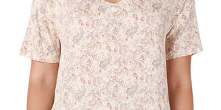 Camiseta feminina com bainha arredondada e fita preta, bege, tamanho extrapequeno