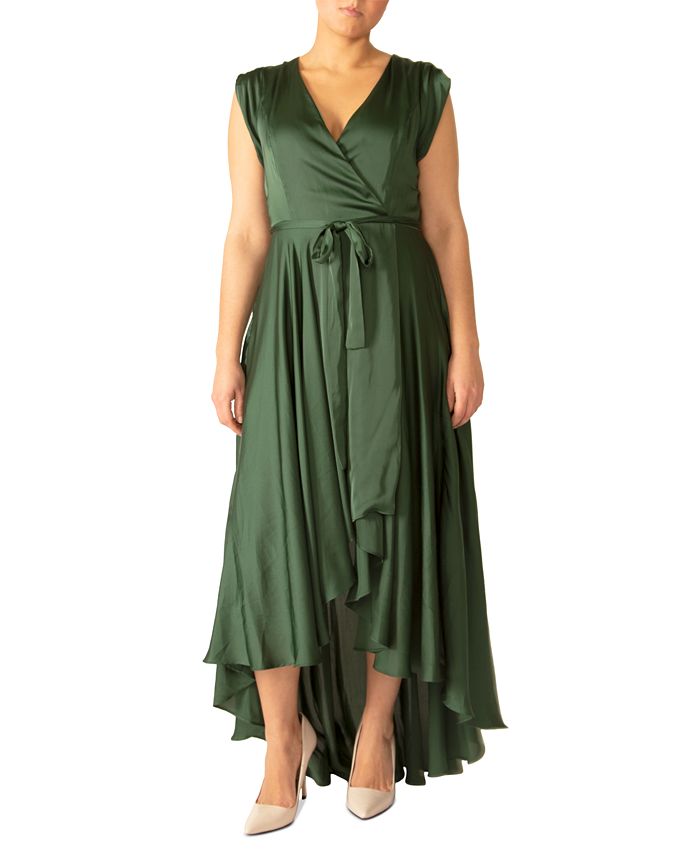 Vestido midi feminino com decote em V e manga curta, tamanho pequeno, verde, da Black Tape