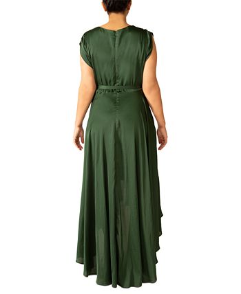 Vestido midi feminino com decote em V e manga curta, tamanho pequeno, verde, da Black Tape