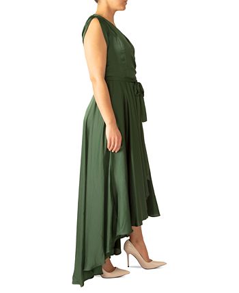 Vestido midi feminino com decote em V e manga curta, tamanho pequeno, verde, da Black Tape