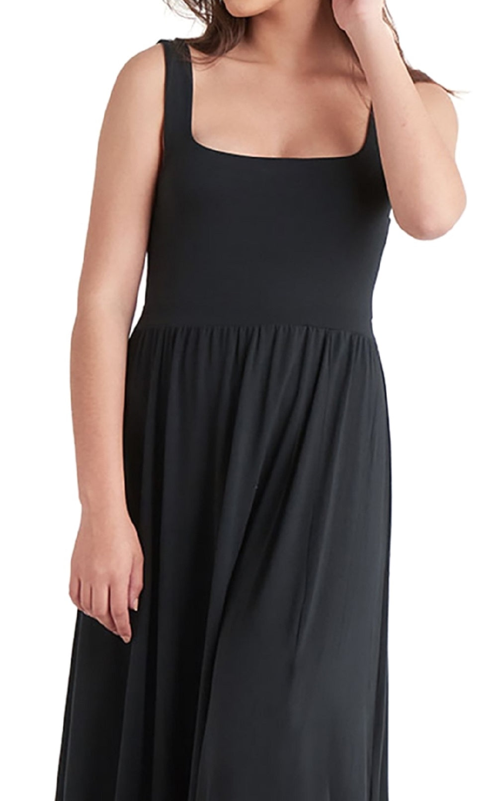 Vestido midi sem mangas de malha com cintura elástica preta para mulheres, tamanho extragrande