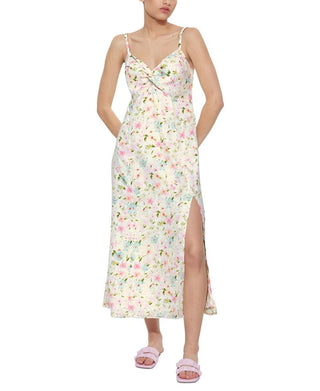 Vestido midi feminino sem mangas com estampa frontal torcida e fita preta, rosa, tamanho M