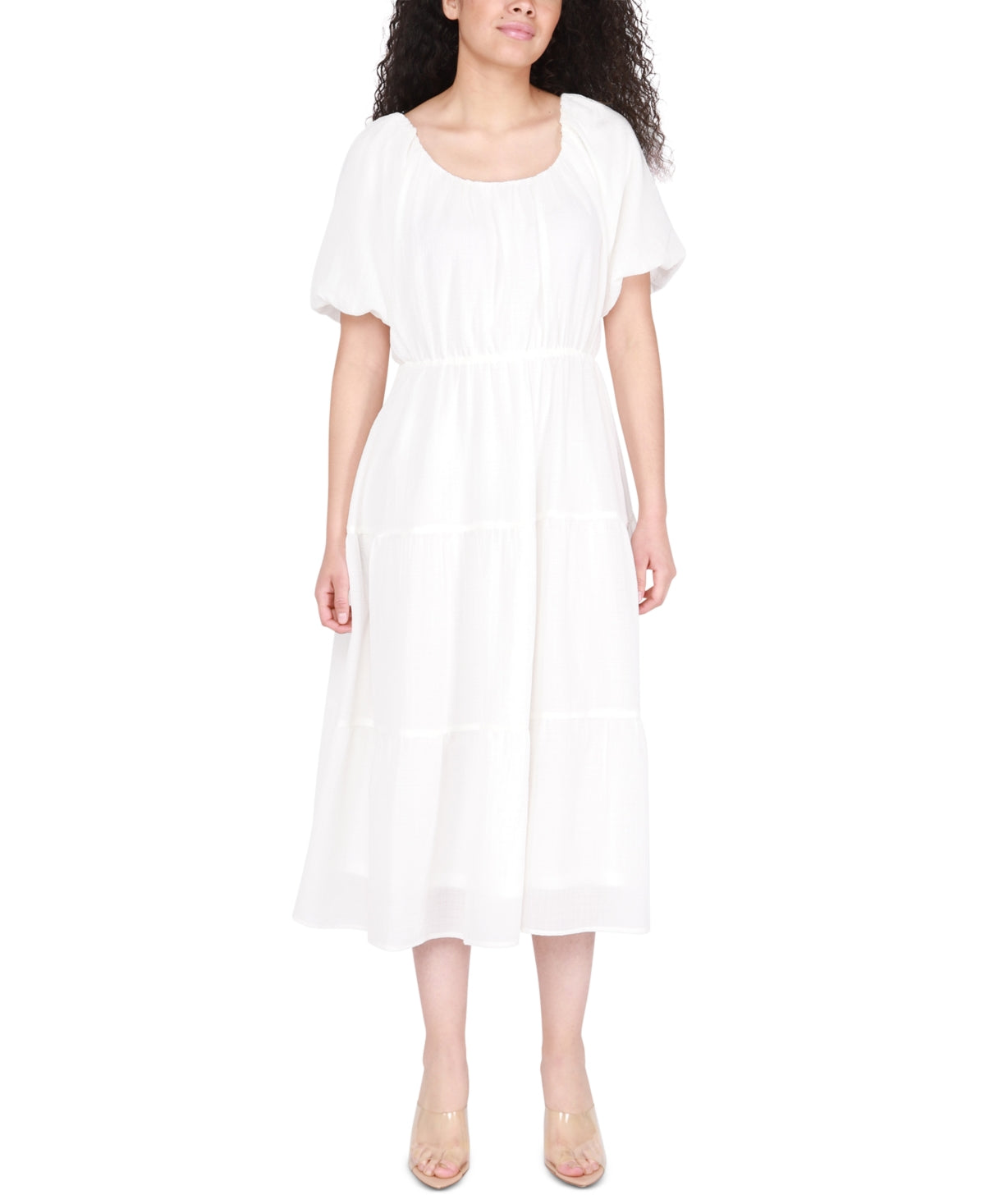 Black Tape Women's Printed Short Sleeve Tiered Dress White Size Small