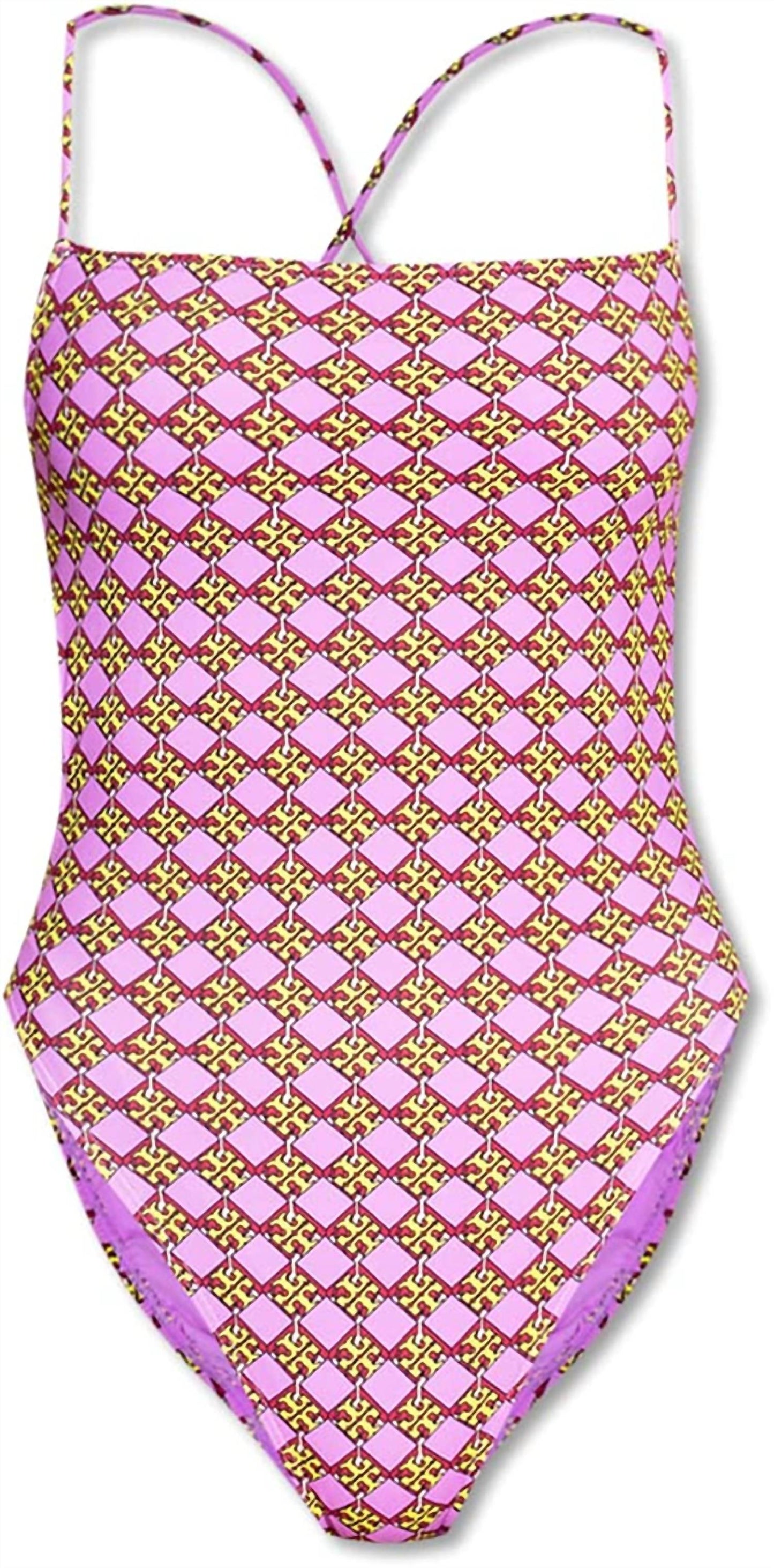 Tory Burch - Women's 3D Drawstring Back Checkered One Piece Swimsuit