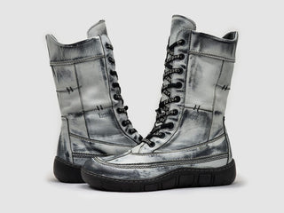 Kcr Group - Botas femininas originais de couro, cano alto e grosso com zíper