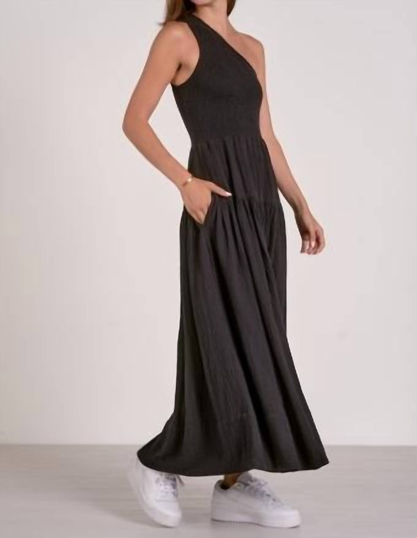 Elan - Black Gauze One-strap Smocked Dress