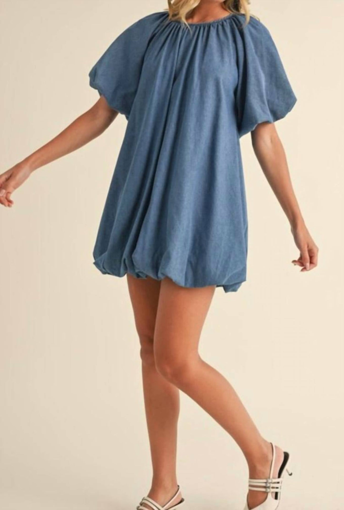Klesis - Denim Puff Sleeve Bubble Mini Dress
