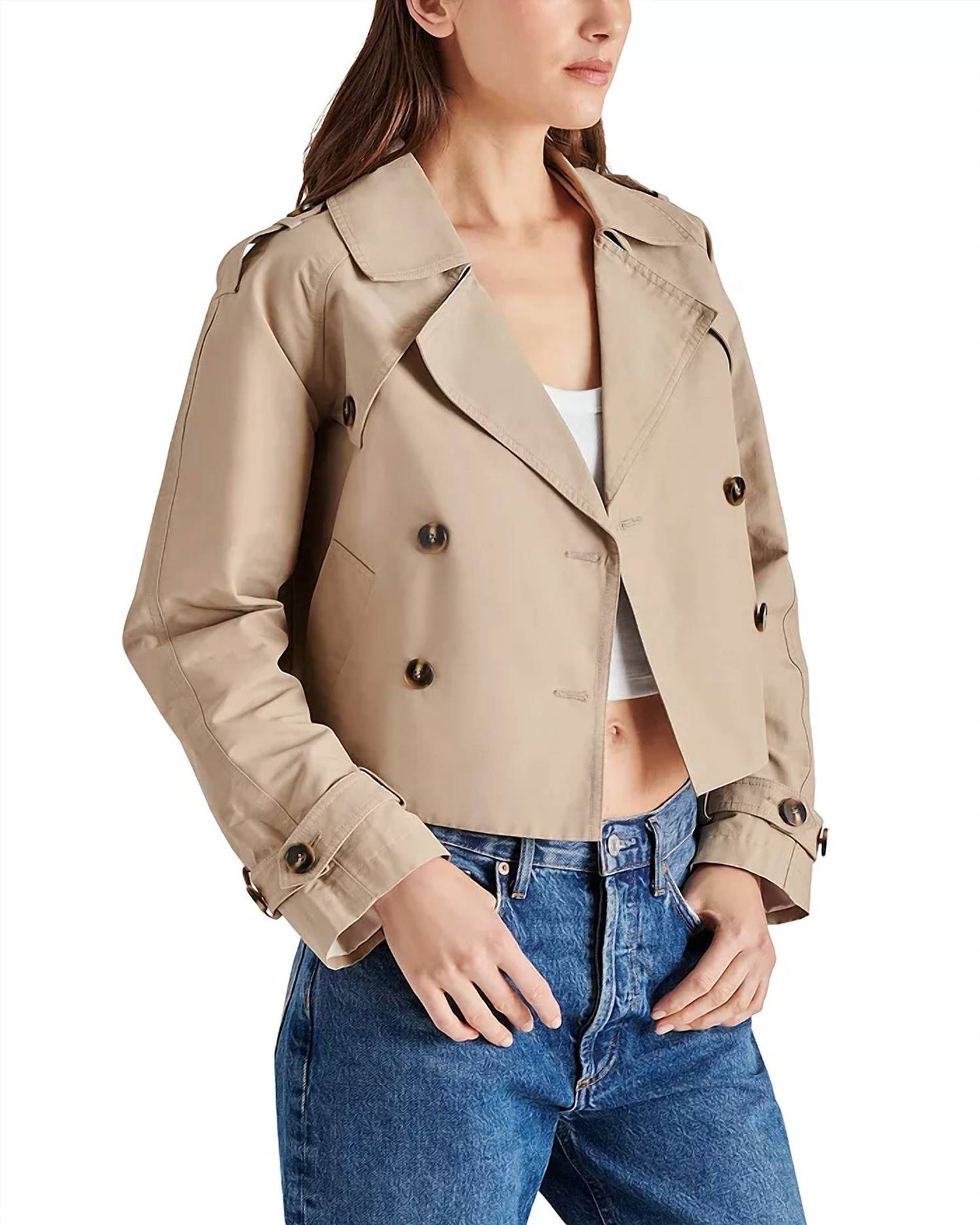 Steve Madden - Sirus Cropped Double-Breasted Trench Jacket