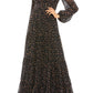 Mac Duggal Floral Long Sleeve Chiffon A-Line Gown in Black Multi, Size 12