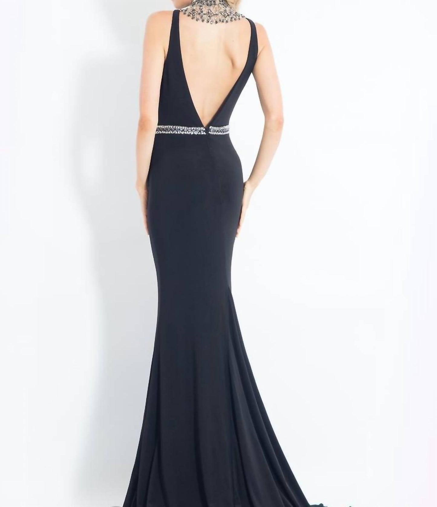 Rachel Allan - Beaded Jersey Evening Gown With High Slit