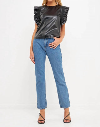English Factory - Leather Ruffle Top