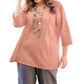 On The Plus Side - Linen 3/4 Sleeve V-Neck Top - Plus