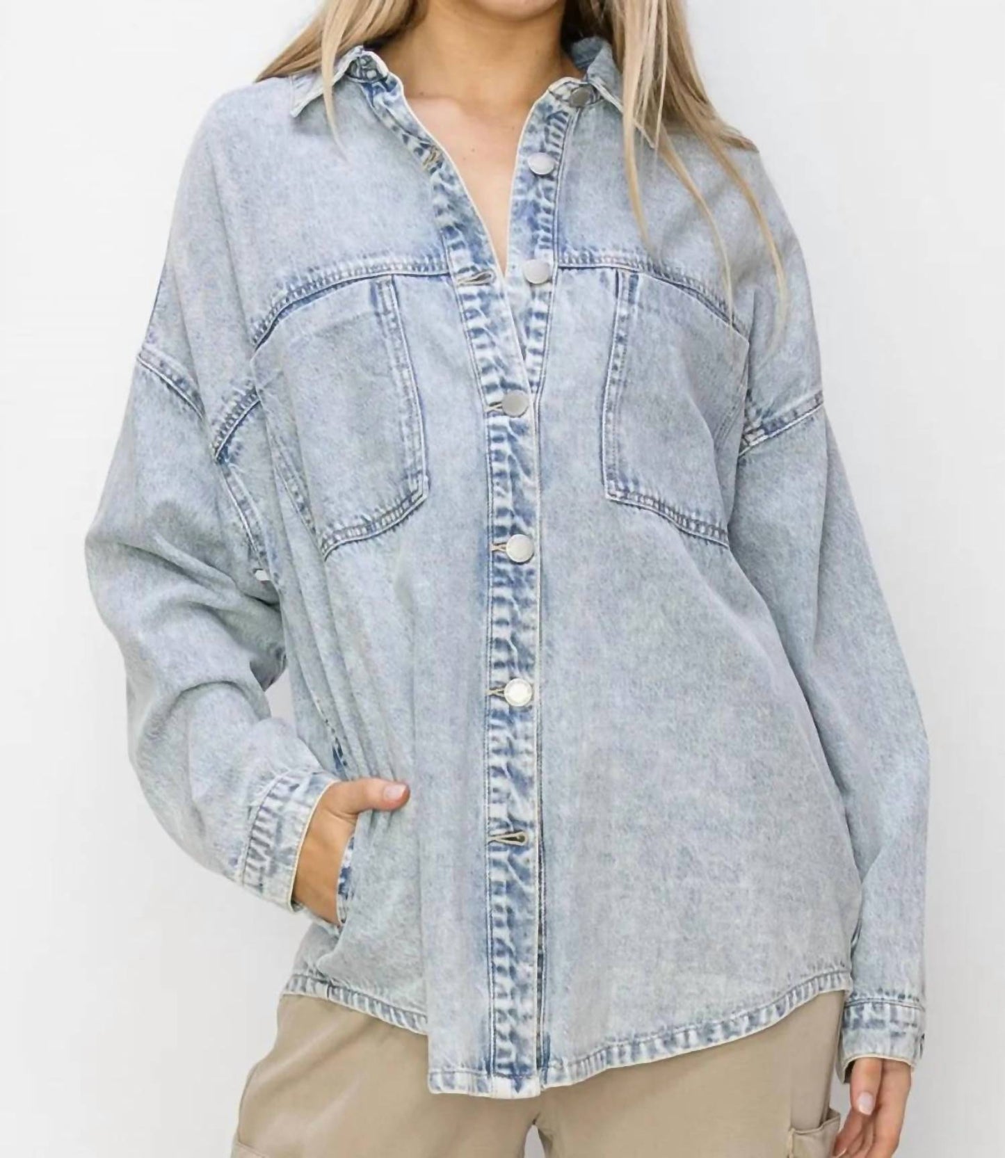 Trendsi - Risen Button Up Long Sleeve Shacket