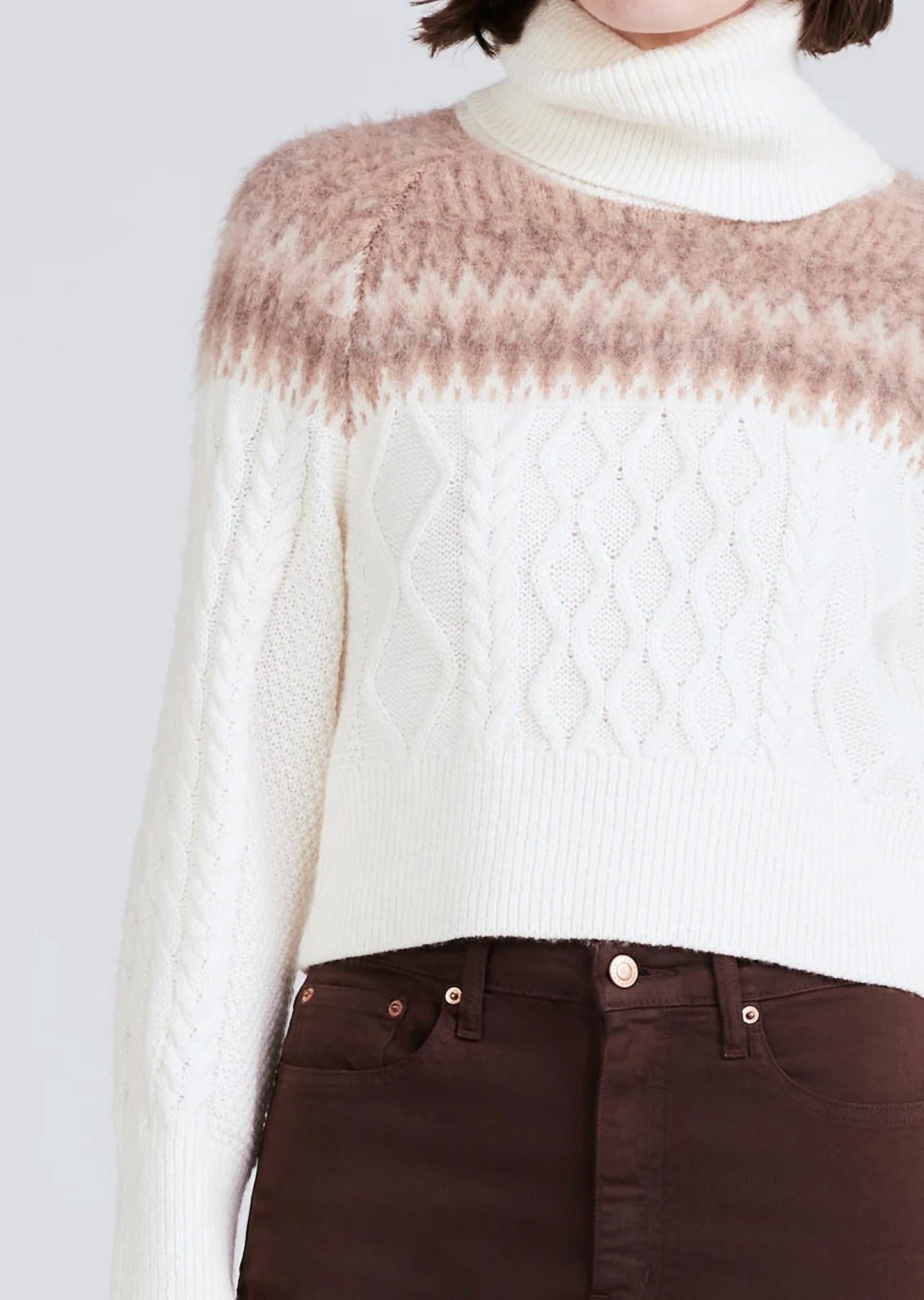 Derek Lam 10 Crosby - Marcella Cable Knit and Fair Isle Turtleneck Sweater