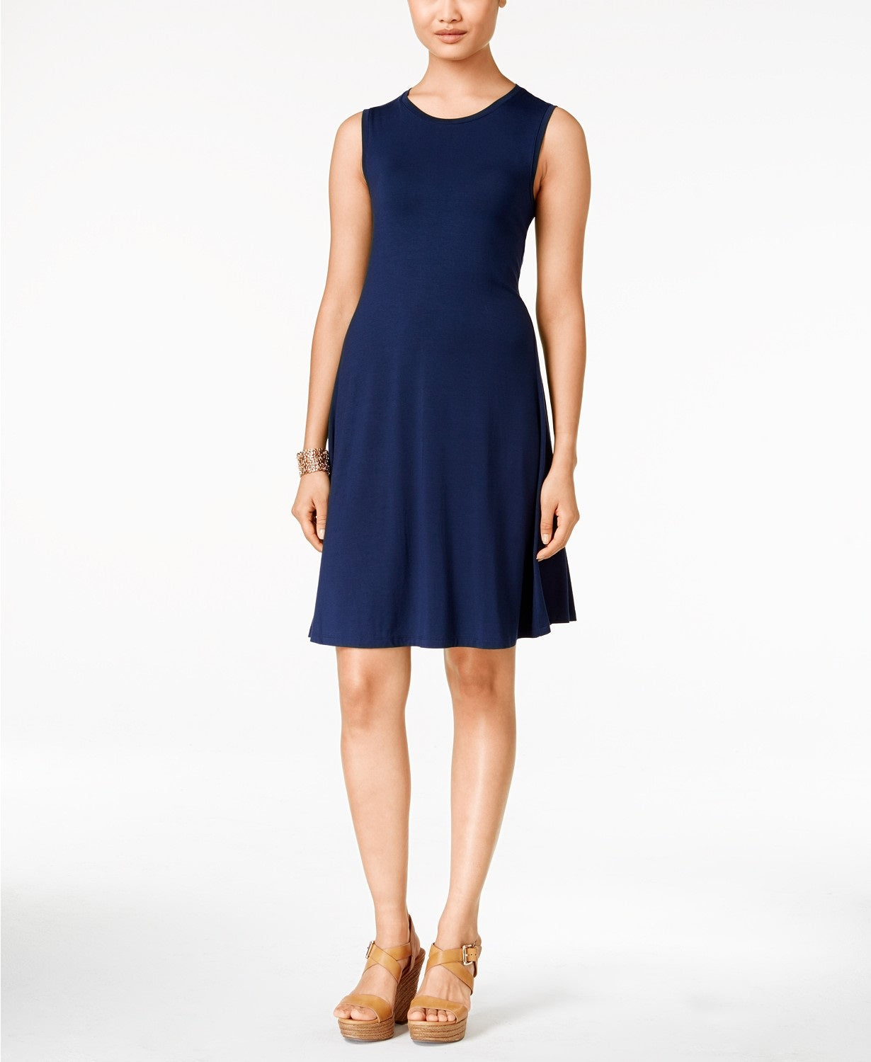 Vestido curto sem mangas estilo &amp; co feminino, azul marinho, tamanho médio