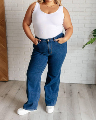 Judy Blue - Calça Jeans Vintage de Cintura Alta e Perna Larga