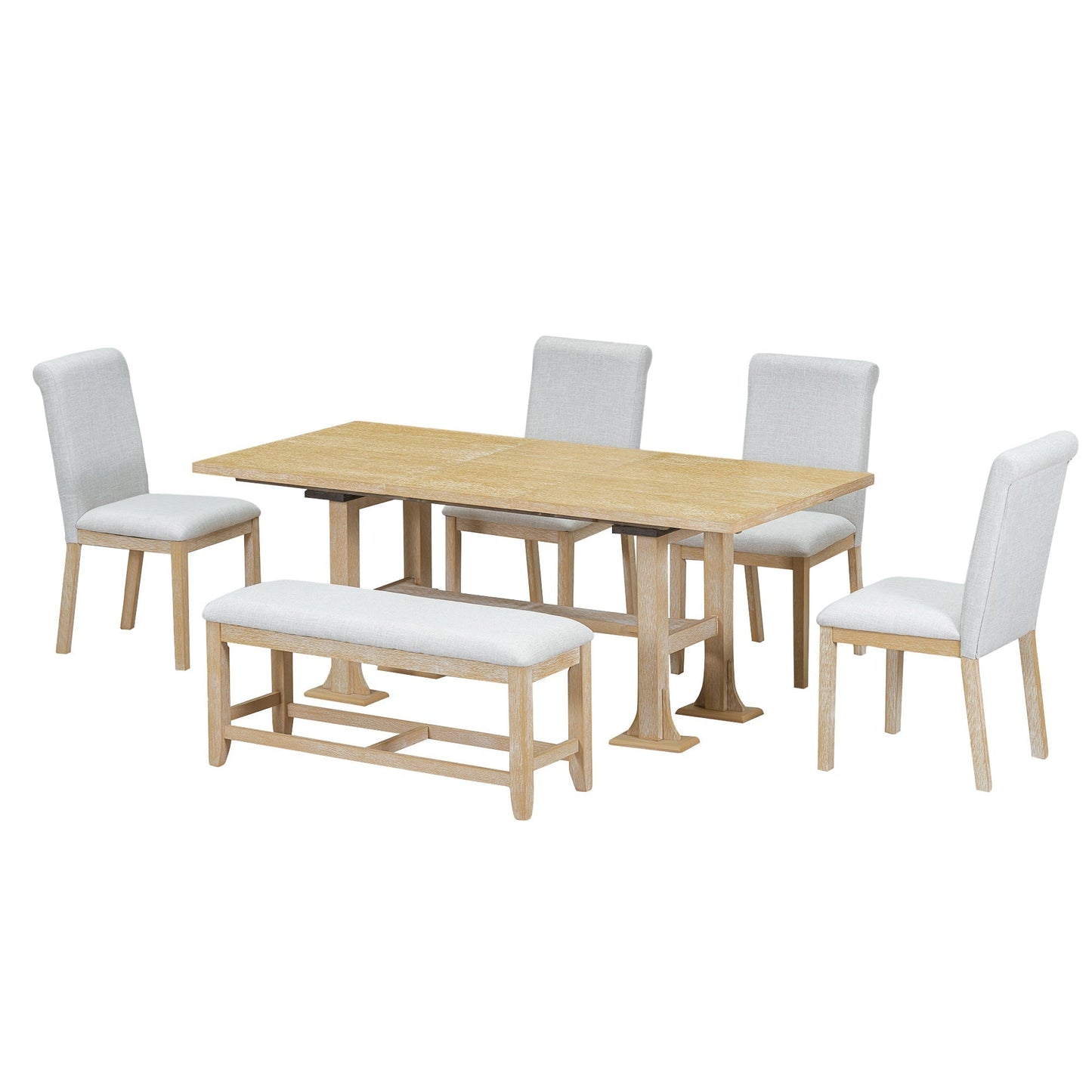Artisanal 6-Piece Extendable Solid Wood Dining Set with Bench Seating