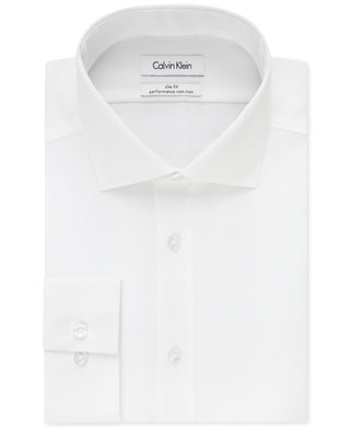 Camisa social Calvin Klein Slim Fit Masculina, sem passar a ferro, gola aberta, espinha de peixe, tamanho 34X35, branca