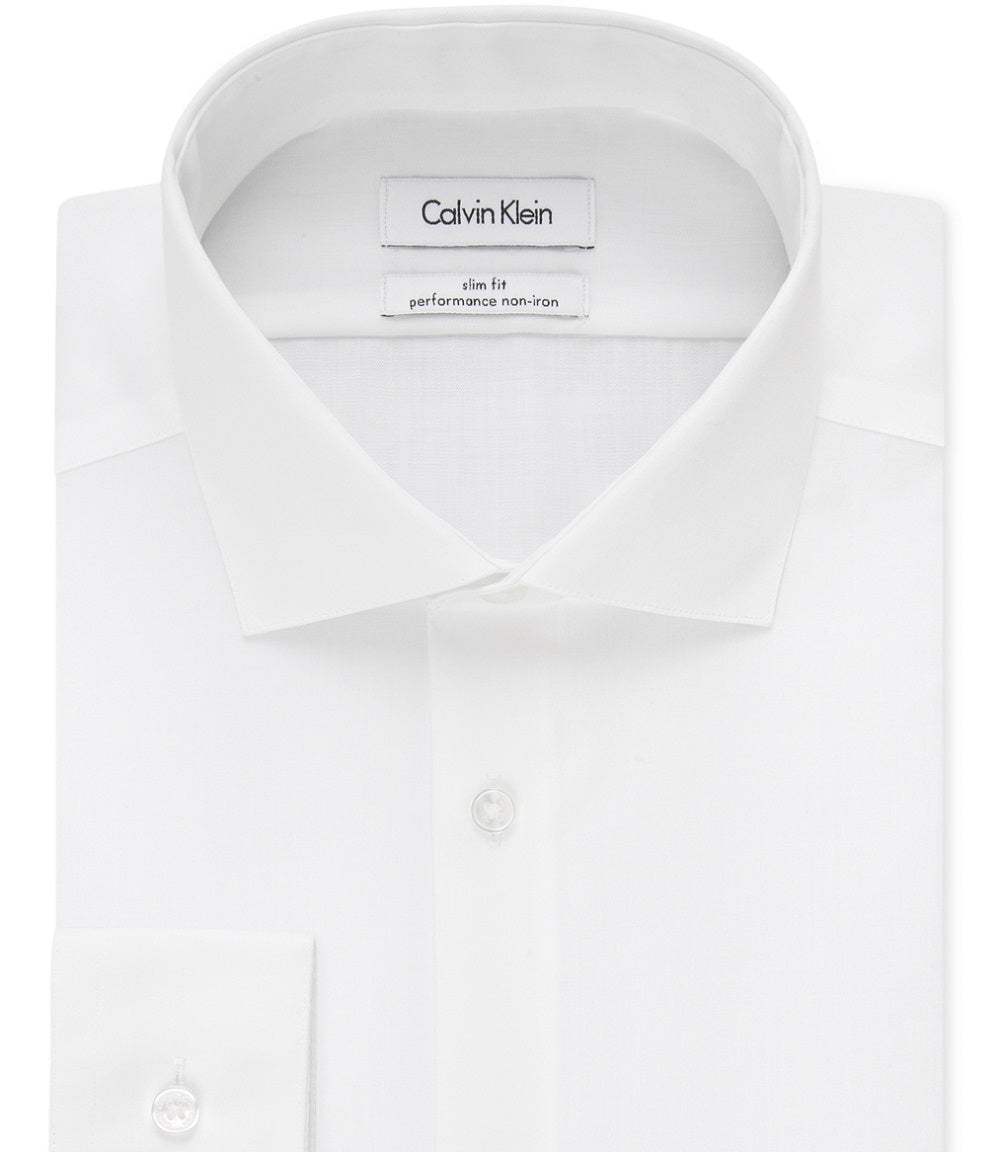 Camisa social Calvin Klein masculina slim fit, gola alta sem ferro, espinha de peixe, tamanho 16,5 x 34 x 35