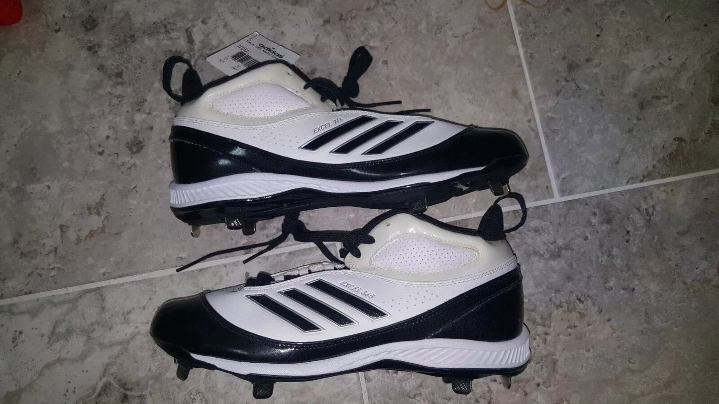 Chuteira de beisebol Adidas Excel 365 Metal masculina, branca/preta/prateada, tamanho 14 D(M) EUA