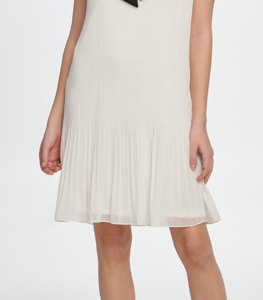 Vestido feminino DKNY sem mangas, plissado, com amarração no pescoço, branco, tamanho 4