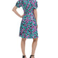 Vestido feminino DKNY de manga curta, decote em V, justo e evasê, azul, tamanho 4