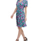 Vestido feminino DKNY de manga curta, decote em V, justo e evasê, azul, tamanho 4