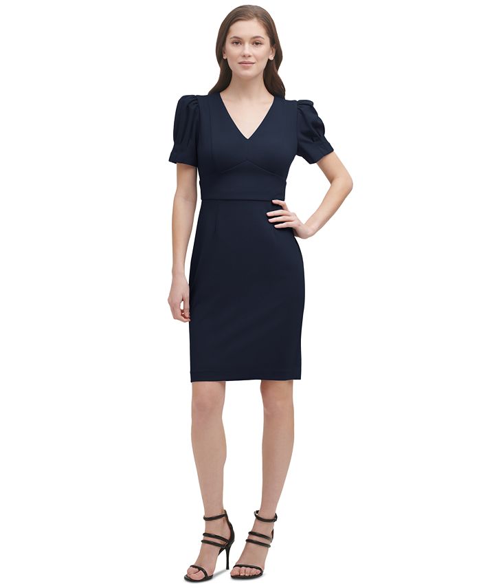 Vestido tubinho com manga bufante DKNY feminino, azul, tamanho 4