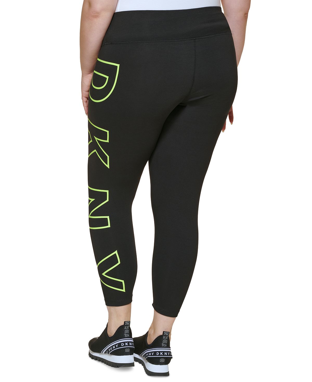 Legging feminina DKNY com cintura alta e logo explodido 7/8, branca, tamanho 3X