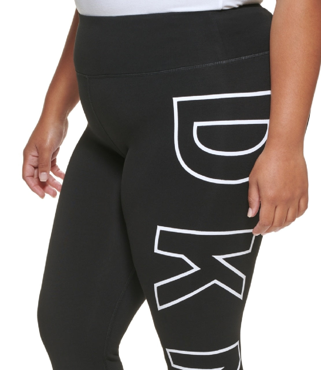 Legging feminina DKNY com cintura alta e logo explodido 7/8, branca, tamanho 3X
