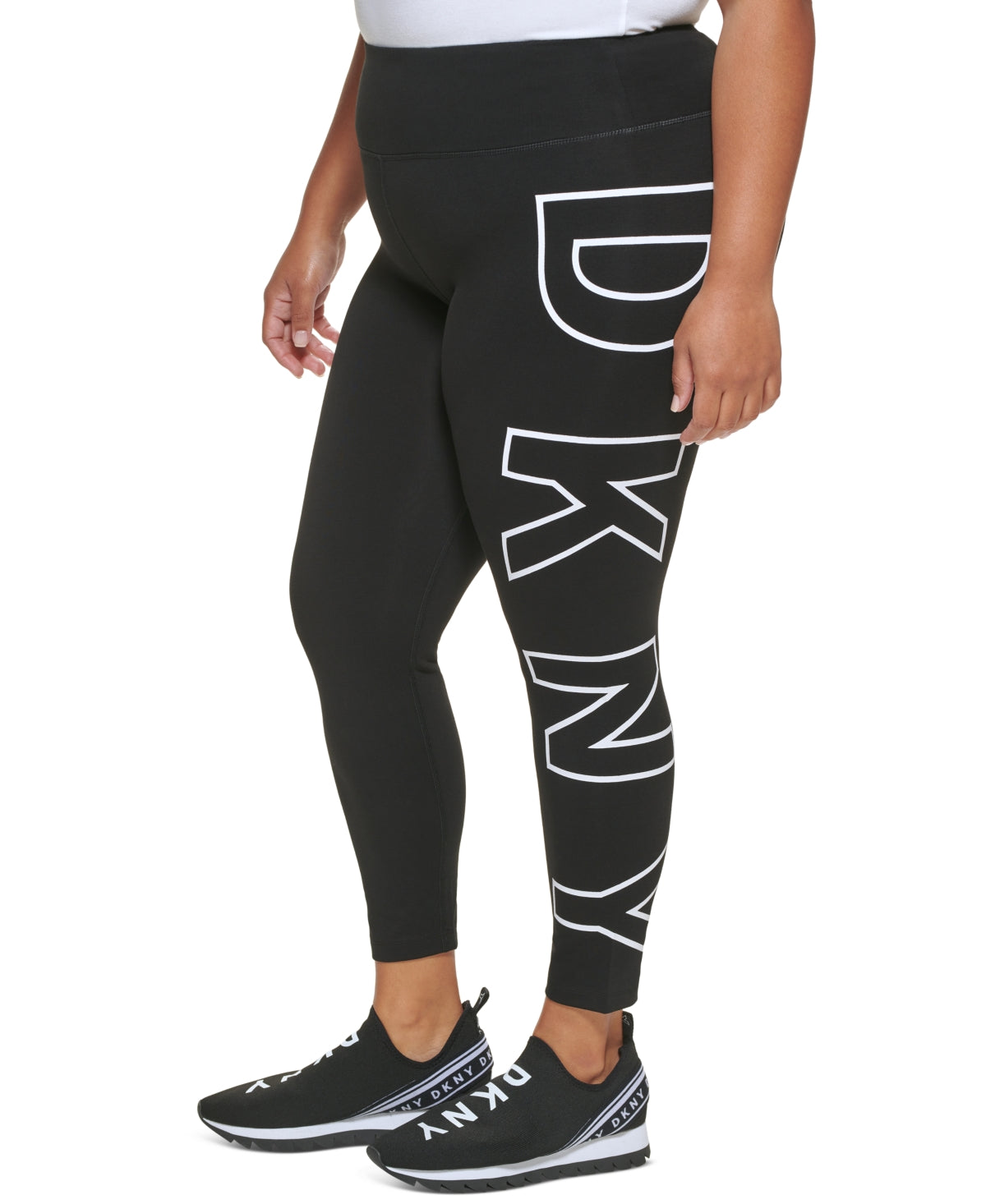 Legging feminina DKNY com cintura alta e logo explodido 7/8, branca, tamanho 3X