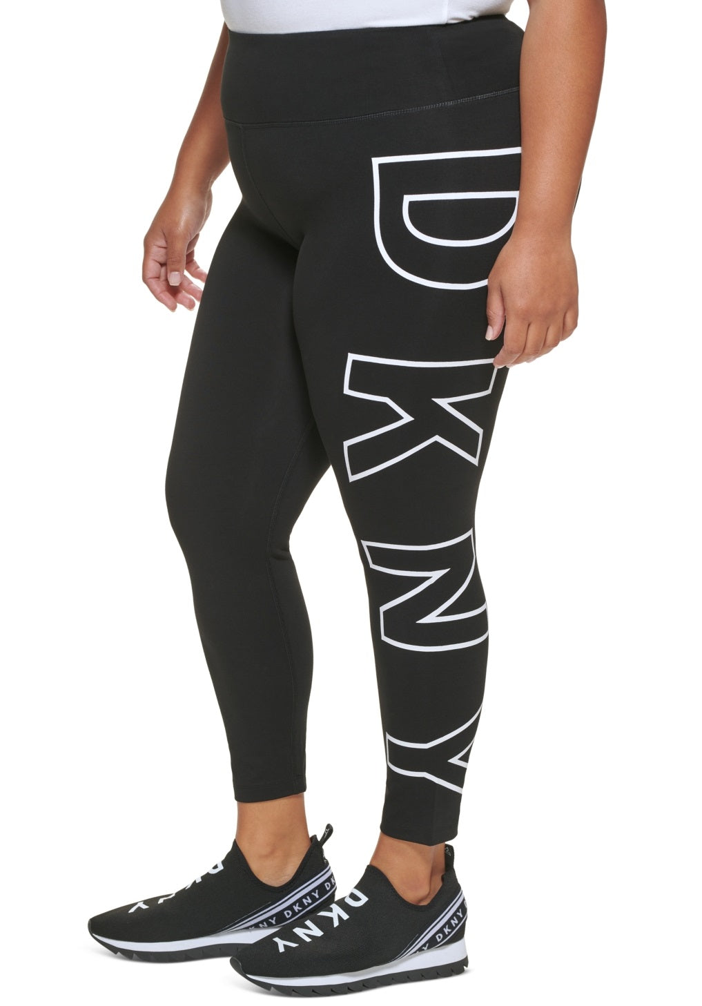 Leggings femininas DKNY com cintura alta e logotipo explodido 7/8, brancas