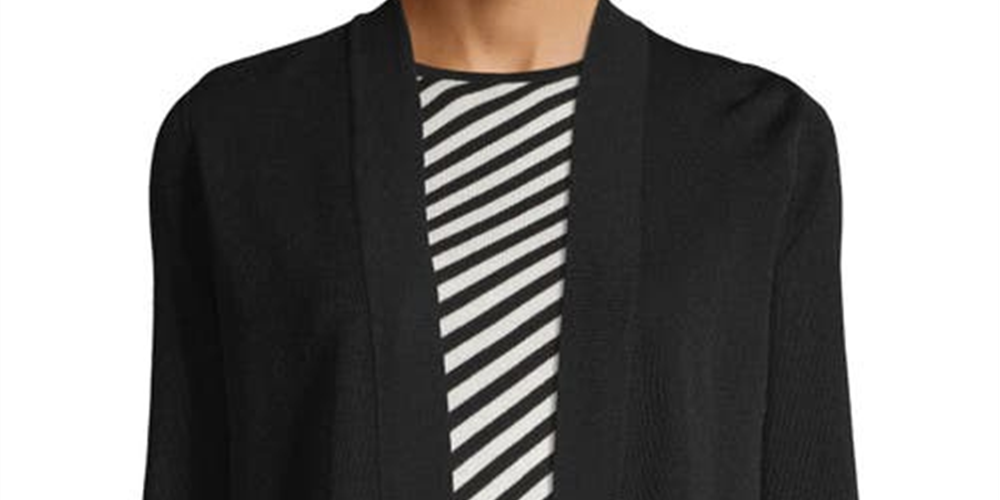 Cardigan feminino Anne Klein Malibu com frente aberta, preto, tamanho grande