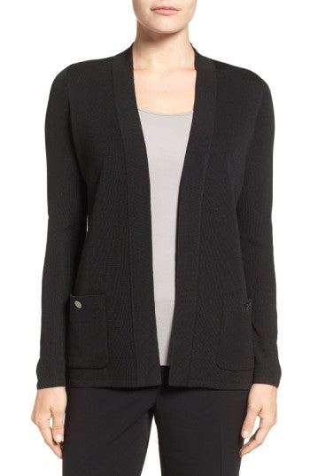 Cardigan feminino Anne Klein Malibu com frente aberta, preto, tamanho grande