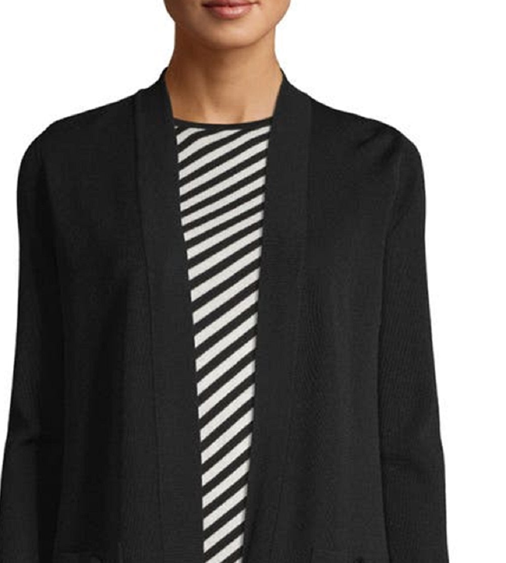 Cardigan feminino Anne Klein Malibu com frente aberta, preto, tamanho pequeno