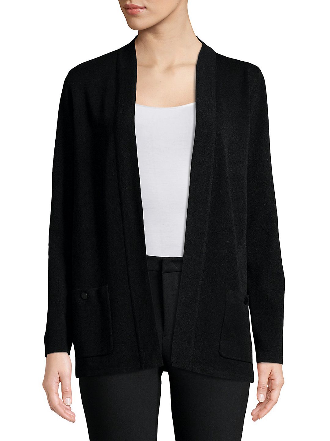 Cardigan feminino Anne Klein Malibu com frente aberta, preto, tamanho extrapequeno