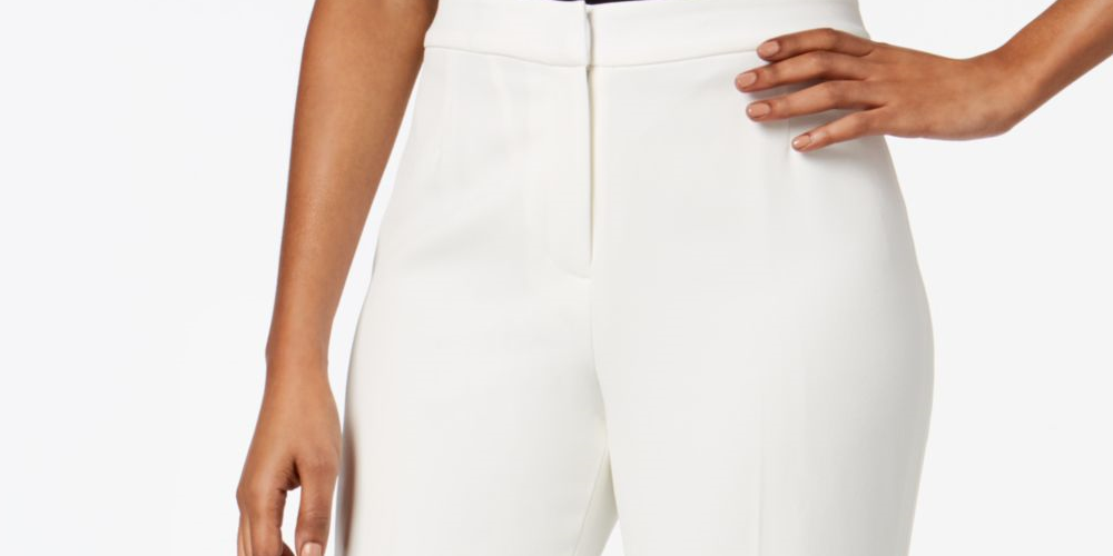 Calça social feminina Kasper de crepe moderna com perna reta, branca, tamanho 4