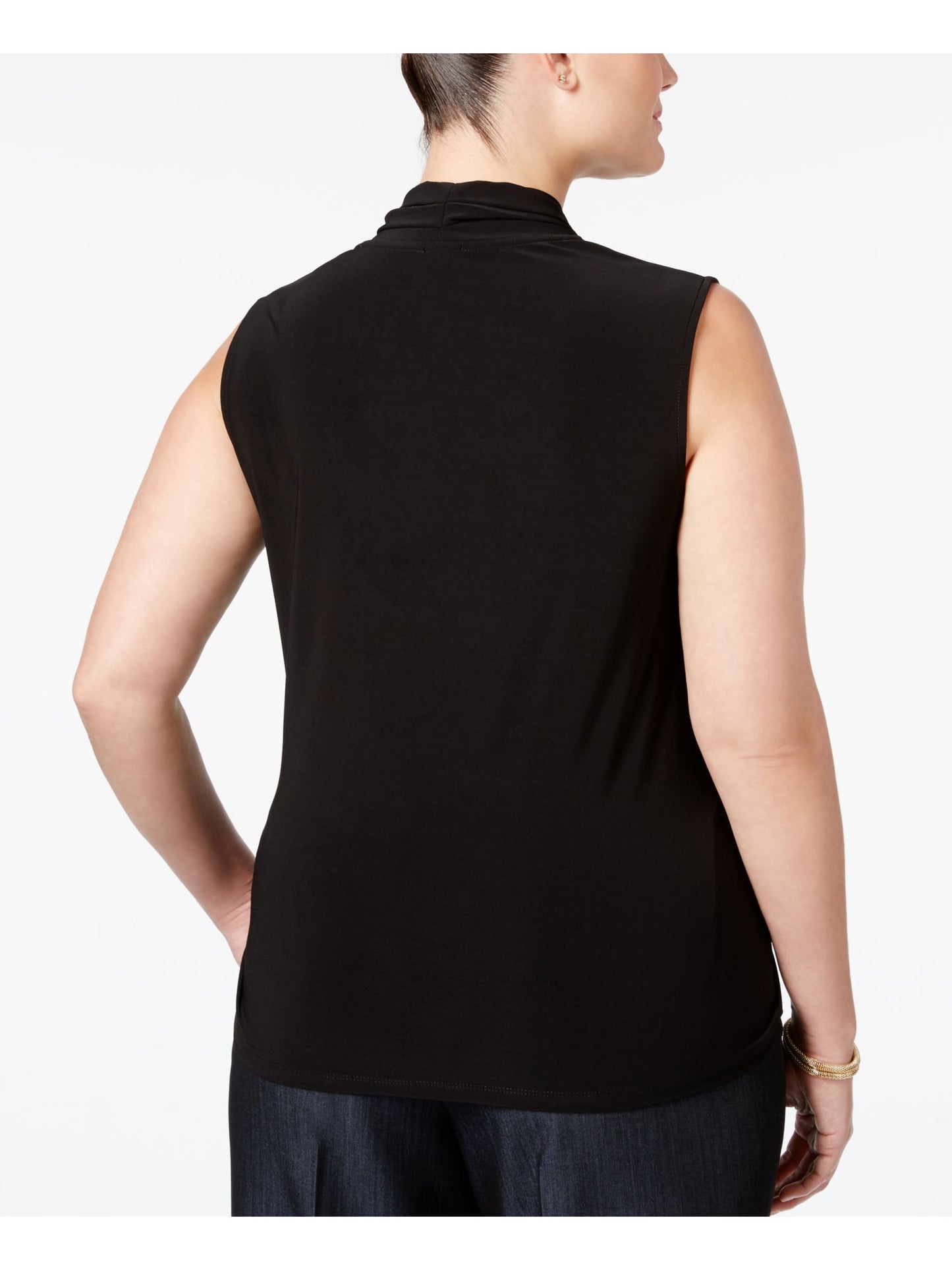 Blusa feminina Anne Klein com pregas triplas e sem mangas, preta, tamanho 1X