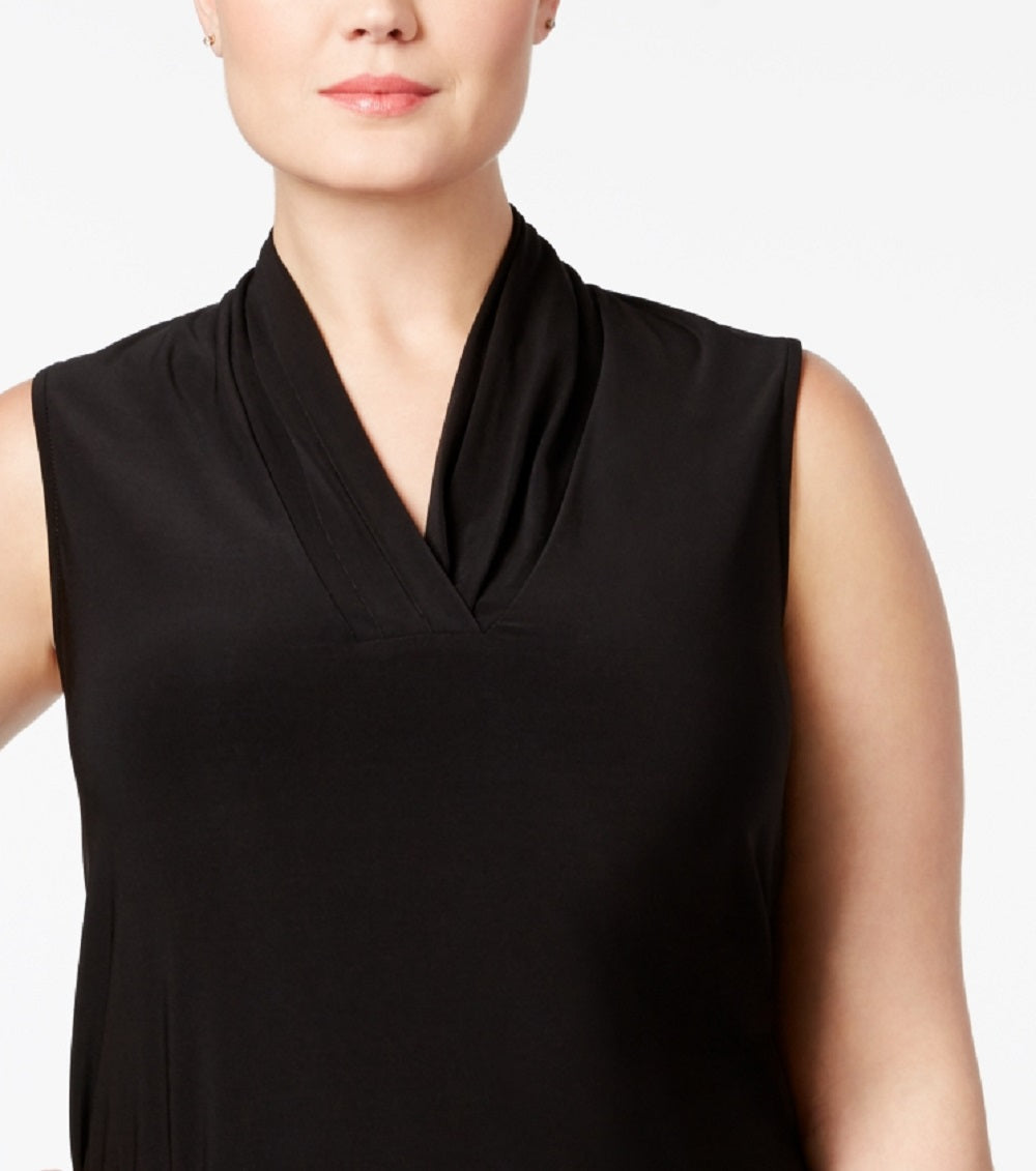 Blusa feminina Anne Klein com pregas triplas e sem mangas, preta, tamanho 1X