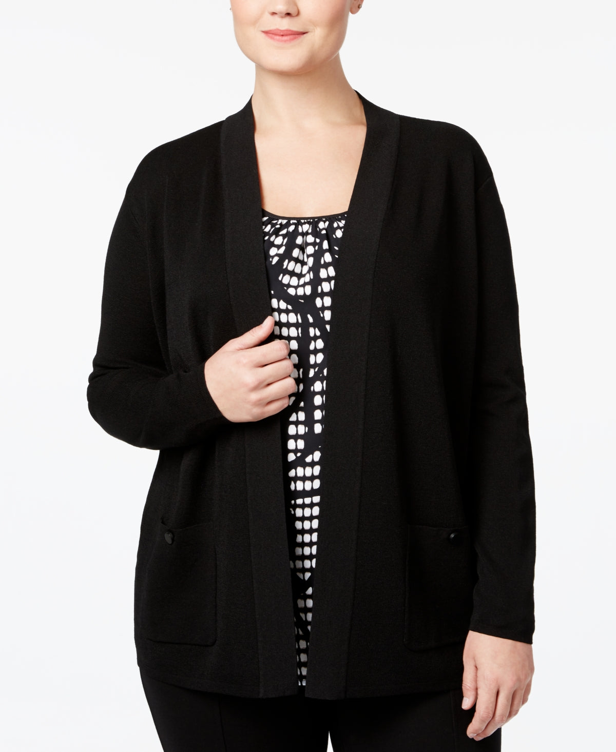 Cardigan feminino Anne Klein Malibu com frente aberta, preto, tamanho 1X