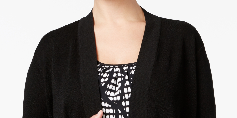 Cardigan feminino Anne Klein Malibu com frente aberta, preto, tamanho 1X