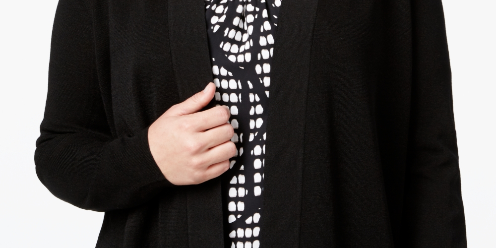 Cardigan feminino Anne Klein Malibu com frente aberta, preto, tamanho 1X