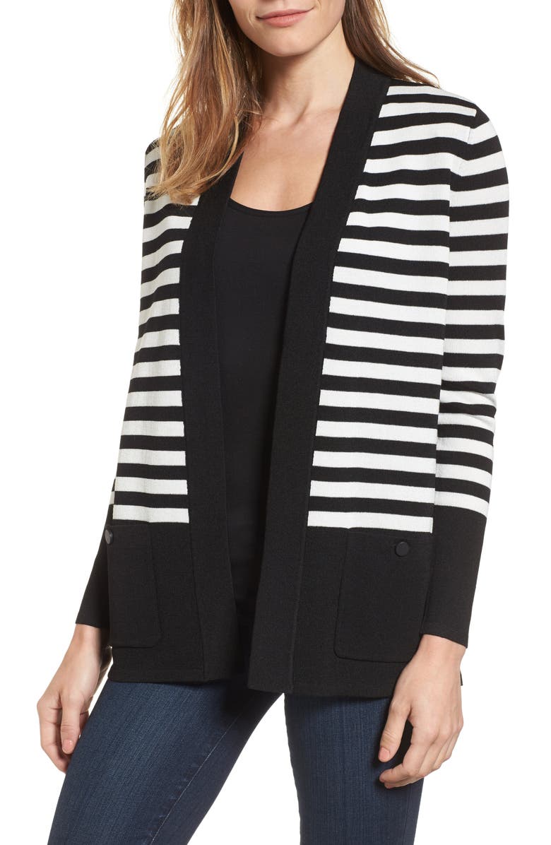 Cardigan listrado Malibu feminino Anne Klein, preto, tamanho extragrande