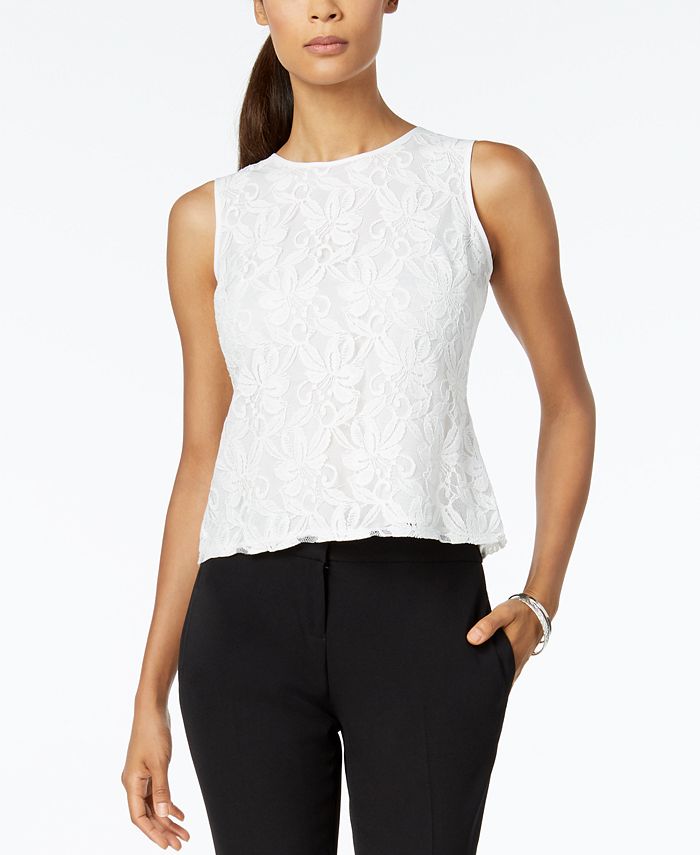 Top de renda feminino Kasper, branco, tamanho pequeno, médio