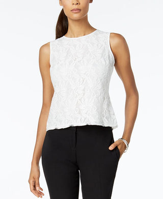 Top de renda feminino Kasper, branco, tamanho pequeno, médio