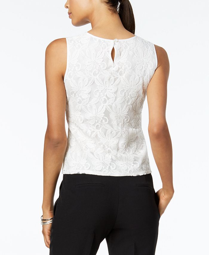 Top de renda feminino Kasper, branco, tamanho pequeno, médio